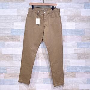 Alex Crane Canvas Cham Pants Tan Button Fly Slim Leg Cotton Casual Mens 30